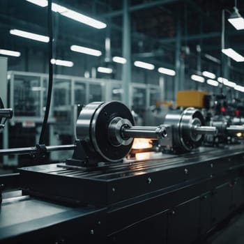 Precision milling machines are active in state-of-the-art manufacturing plant, working on components with high efficiency and accuracy. Modern factory workshop for continuous production. Generated AI.