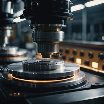 A manufacturing facility showcases advanced milling processes with a machine tool creating intricate parts, emphasizing engineering precision and efficiency. Generative AI.