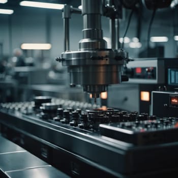 A manufacturing facility showcases advanced milling processes with a machine tool creating intricate parts, emphasizing engineering precision and efficiency. Generative AI.