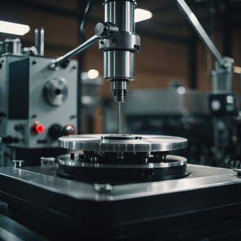 A manufacturing facility showcases advanced milling processes with a machine tool creating intricate parts, emphasizing engineering precision and efficiency. Generative AI.