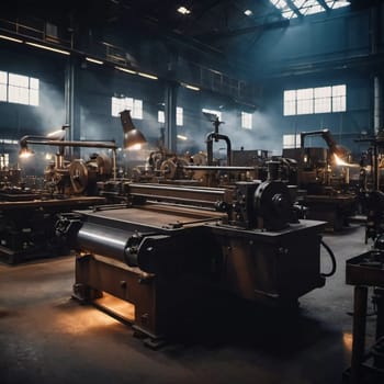 Precision milling machines are active in state-of-the-art manufacturing plant, working on components with high efficiency and accuracy. Modern factory workshop for continuous production. Generated AI.