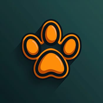 A vibrant orange paw print is illustrated against a dark green background, showcasing a bold and playful design. The paw's rounded shapes and clean lines highlight its artistic appeal.