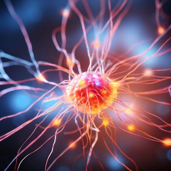 A vibrant depiction of a neural network with glowing connections and nodes, showcasing the intricate web of communication between neurons. The visual highlights the complexity of brain activity.