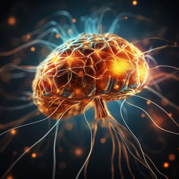 A fascinating jellyfish takes on the shape of a brain, illuminating the surrounding waters with its radiant colors. Bioluminescent tendrils extend gracefully, creating a mesmerizing display.