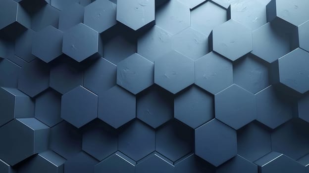 This visual showcases a stylish hexagonal wall pattern in various shades of blue, creating a contemporary aesthetic perfect for modern interior design applications.