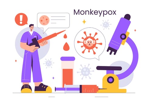 Monkeypox Outbreak Vector Illustration Showing Virus Symptoms in Humans with Microbiological Elements in a Healthcare Flat Style Cartoon Background