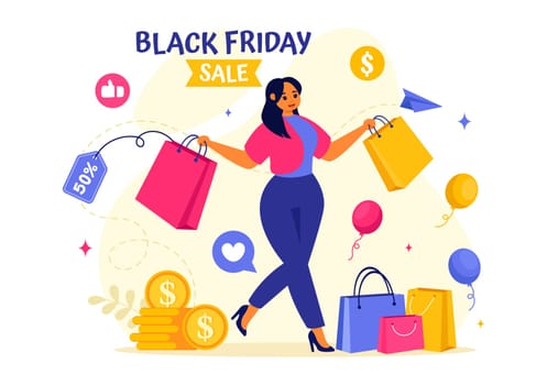 Black Friday Sale Event Vector Illustration with Shopping Paper Bags and Big Promotion Discount Purchases Goods for Promotions in a Flat Background