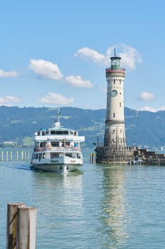 The passenger ship MS Schwaben entering the port of Lindau on Lake Constance, Bodensee in Germany