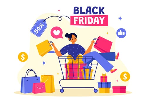 Black Friday Sale Event Vector Illustration with Shopping Paper Bags and Big Promotion Discount Purchases Goods for Promotions in a Flat Background