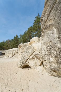 Sand caves, sandhohlen in the Heers forest area in the Harz Mountains near the town of Blankenburg below the Regenstein in Germany