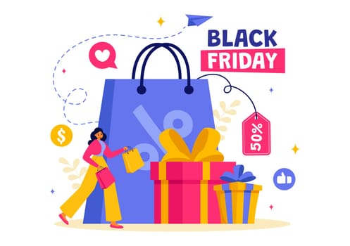 Black Friday Sale Event Vector Illustration with Shopping Paper Bags and Big Promotion Discount Purchases Goods for Promotions in a Flat Background