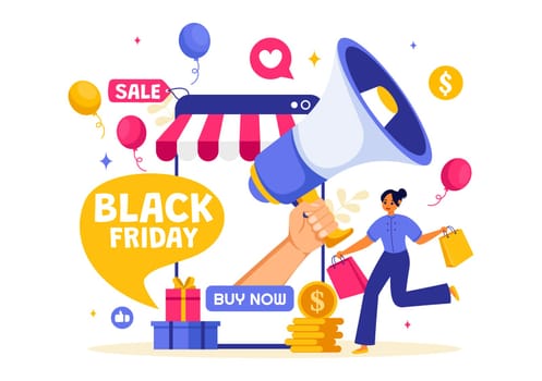 Black Friday Sale Event Vector Illustration with Shopping Paper Bags and Big Promotion Discount Purchases Goods for Promotions in a Flat Background
