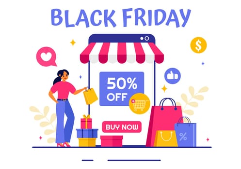 Black Friday Sale Event Vector Illustration with Shopping Paper Bags and Big Promotion Discount Purchases Goods for Promotions in a Flat Background