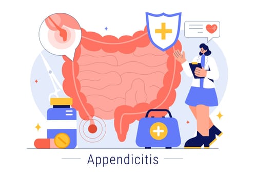 Appendicitis Vector Illustration Featuring Inflammation of the Appendix and Stomach Treatment in a Healthcare Flat Style Cartoon Background