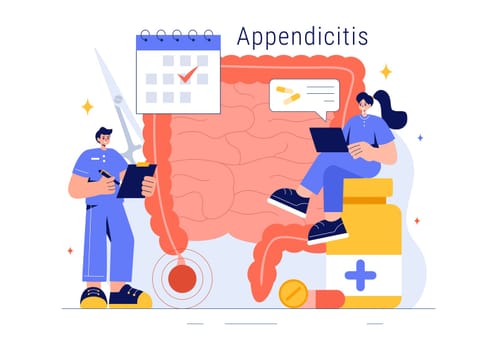 Appendicitis Vector Illustration Featuring Inflammation of the Appendix and Stomach Treatment in a Healthcare Flat Style Cartoon Background