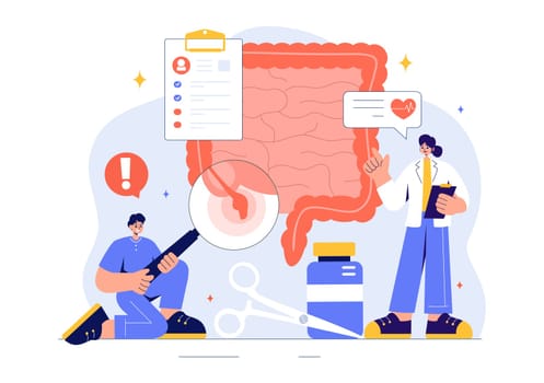 Appendicitis Vector Illustration Featuring Inflammation of the Appendix and Stomach Treatment in a Healthcare Flat Style Cartoon Background