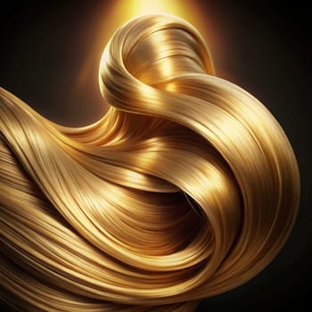 A long, flowing strand of golden hair, twisted and curled, creating a luxurious and glamorous image. A high-quality AI-generated photo.