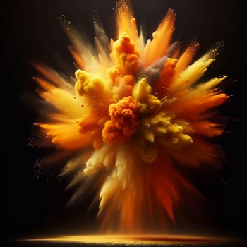 A vibrant explosion of colored powder, creating a colorful cloud against a black background. A high-quality AI-generated photo.