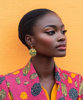 An elegant and sophisticated model  wearing a ready-to-wear collection in a vibrant pop art probabilistic color palette.Ai generative.