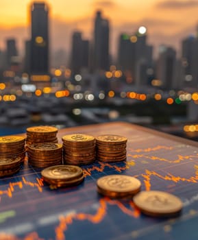 Coin Stack Financial profitability and cost optimization. AI generative.