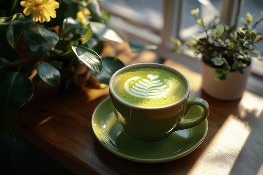 tasty Matcha Latte made from green tea. AI generative.