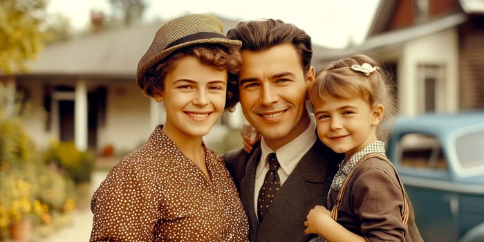 Vintage photo of an American family from the 1940s, 1950s
