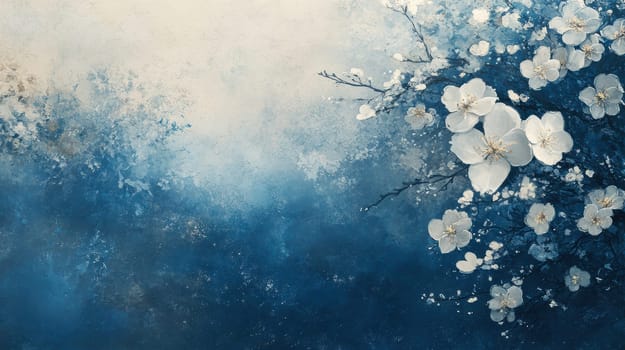 large flowers and small branches printed on top, inspired by abstract expressionist art. AI generative.