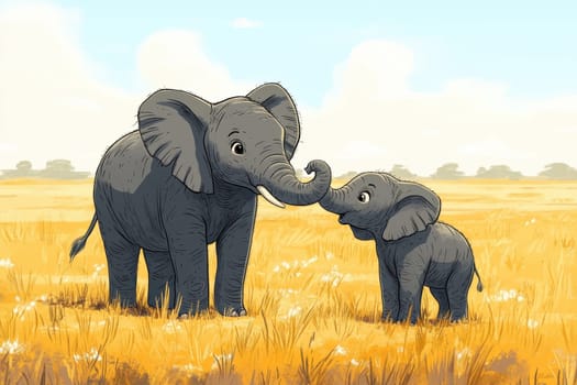 Illustration for children, savannah animals. AI generative.