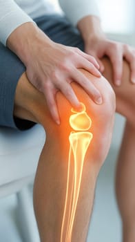 Digital composite of highlighted knee of a man with knee pain. AI generative.