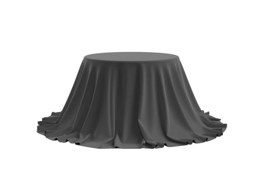 Round box covered with satin fabric. 3D illustration isolated on white background