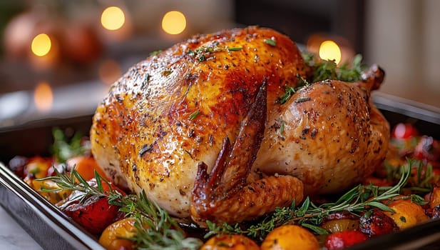 Roasted Turkey with Herbs and Vegetables for Thanksgiving Dinner