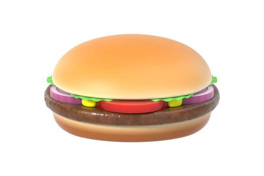 Fast food hamburger isolated on white. American cuisine burger. Graphic design element for restaurant advertisement, menu, poster, flyer. 3D illustration