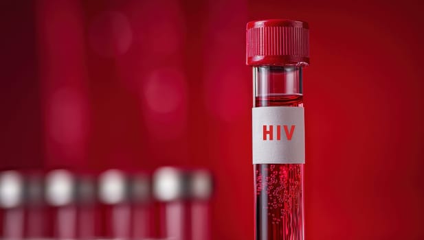 Blood sample for HIV virus analysis. Concept of AIDS, healthcare, and medical research.