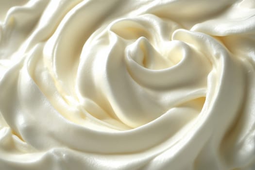 A beautifully crafted swirl of clean whipped cream displays a smooth and glossy texture, perfect for topping desserts. The minimalist backdrop enhances the creamy elegance of the treat.