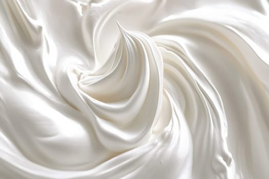 A smooth swirl of clean whipped cream showcases a minimalist design. The bright lighting highlights the creamy texture, creating an inviting and appetizing look perfect for desserts.