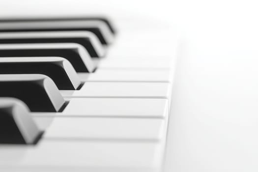 The image highlights a close-up of piano keys, showcasing the contrast of black and white on a smooth, solid surface. This detail emphasizes the beauty and craftsmanship of the instrument.