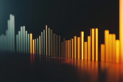 A clean and minimalist depiction of a financial bar chart shows declining data through vertical bars. The color gradient emphasizes the downward trend, capturing economic challenges effectively.