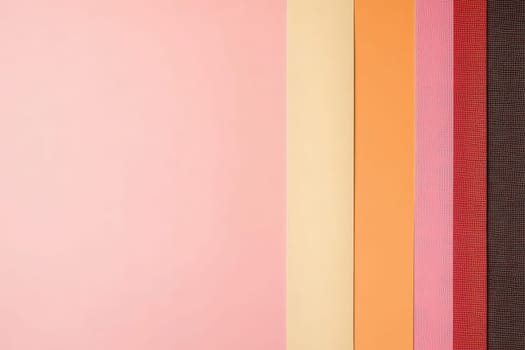 A collection of papers arranged in a clean, minimalist layout features a range of soft hues. The colors include pink, yellow, orange, red, and brown, perfect for fashion ideas and design projects.