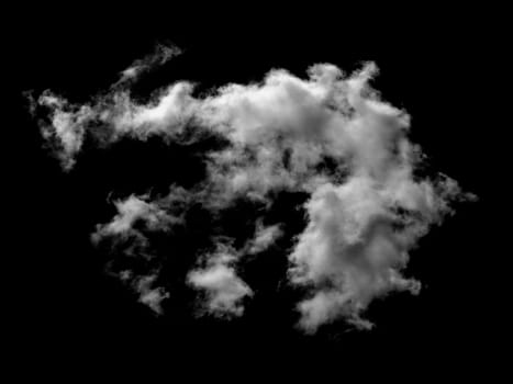 White cloud isolated on a black background, Real cloud photo, Separate white clouds on a black background have real clouds, White fluffy cumulus cloud isolated cut out on black background.