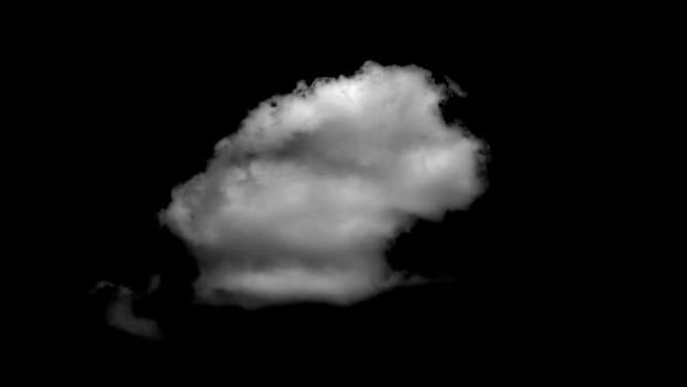 White fluffy cumulus cloud isolated cut out on black background, Real cloud photo, white cloud isolated on a black background, Separate white clouds on a black background have real clouds.