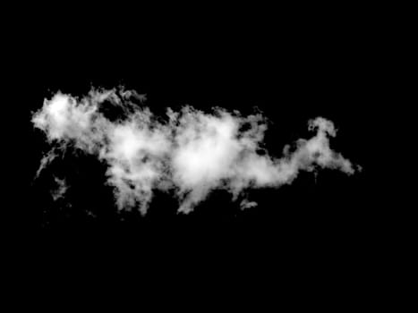 White cloud isolated on a black background, Real cloud photo, Separate white clouds on a black background have real clouds, White fluffy cumulus cloud isolated cut out on black background.