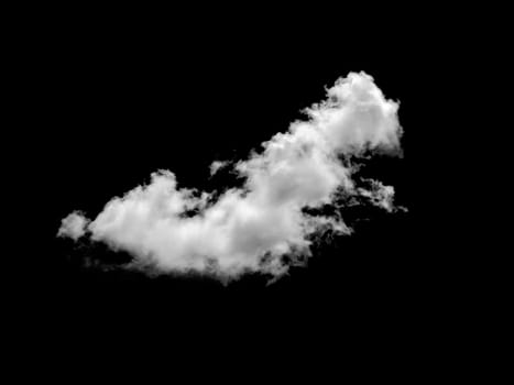 White cloud isolated on a black background, Real cloud photo, Separate white clouds on a black background have real clouds, White fluffy cumulus cloud isolated cut out on black background.