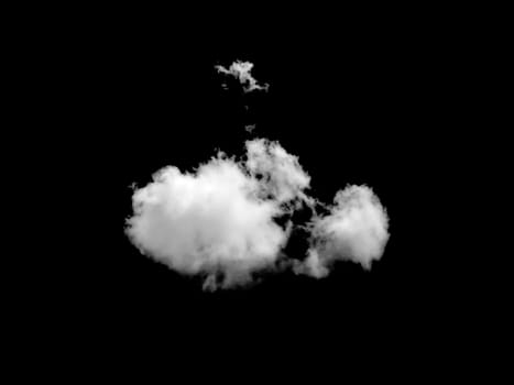White cloud isolated on a black background, Real cloud photo, Separate white clouds on a black background have real clouds, White fluffy cumulus cloud isolated cut out on black background.