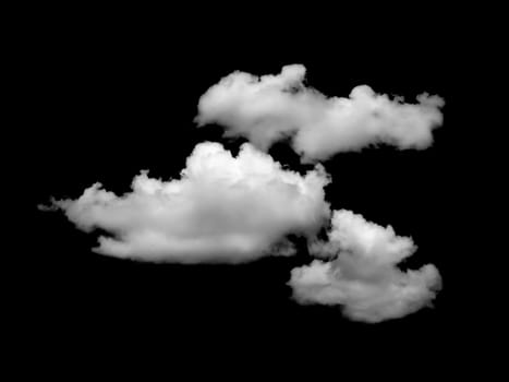 White cloud isolated on a black background, Real cloud photo, Separate white clouds on a black background have real clouds, White fluffy cumulus cloud isolated cut out on black background.