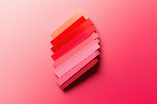A collection of pink and red color swatches is neatly arranged in a sleek, minimalist fashion. The gradient-like effect showcases various hues, highlighting a contemporary design approach.