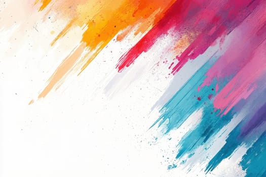 A clean, solid white background is adorned with vibrant streaks of paint in various colors, showcasing an energetic and artistic display. The bright hues blend seamlessly, creating a dynamic effect.