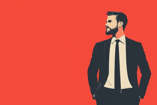 This consultant stands confidently in a tailored suit, looking thoughtfully to the side against a striking solid color backdrop. His posture exudes professionalism and assurance.