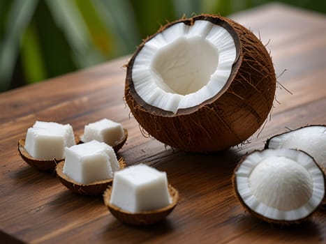 Coconuts closeup on the table