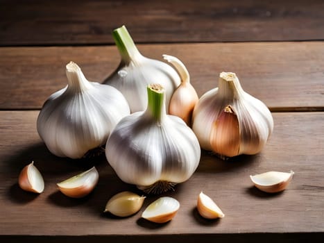 Healthy garlic on the table