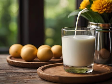 Healthy glass of milk on the table